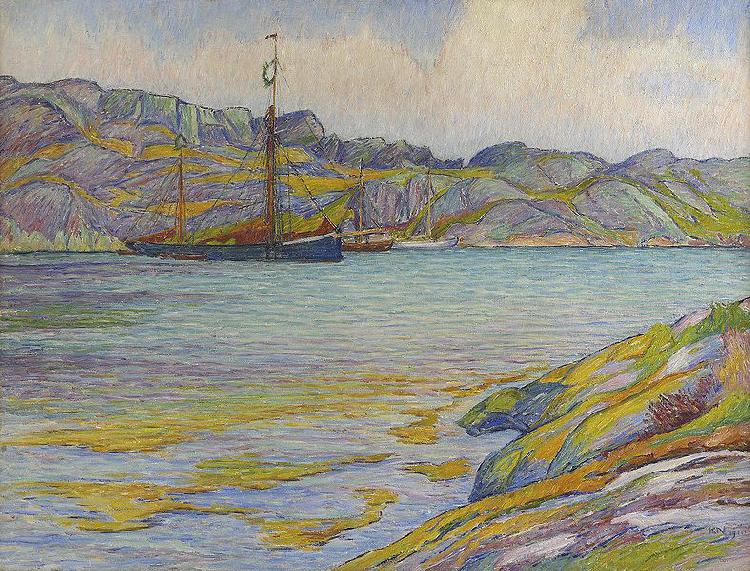 Karl Nordstrom Boats by a cliff, Kyrkesund France oil painting art